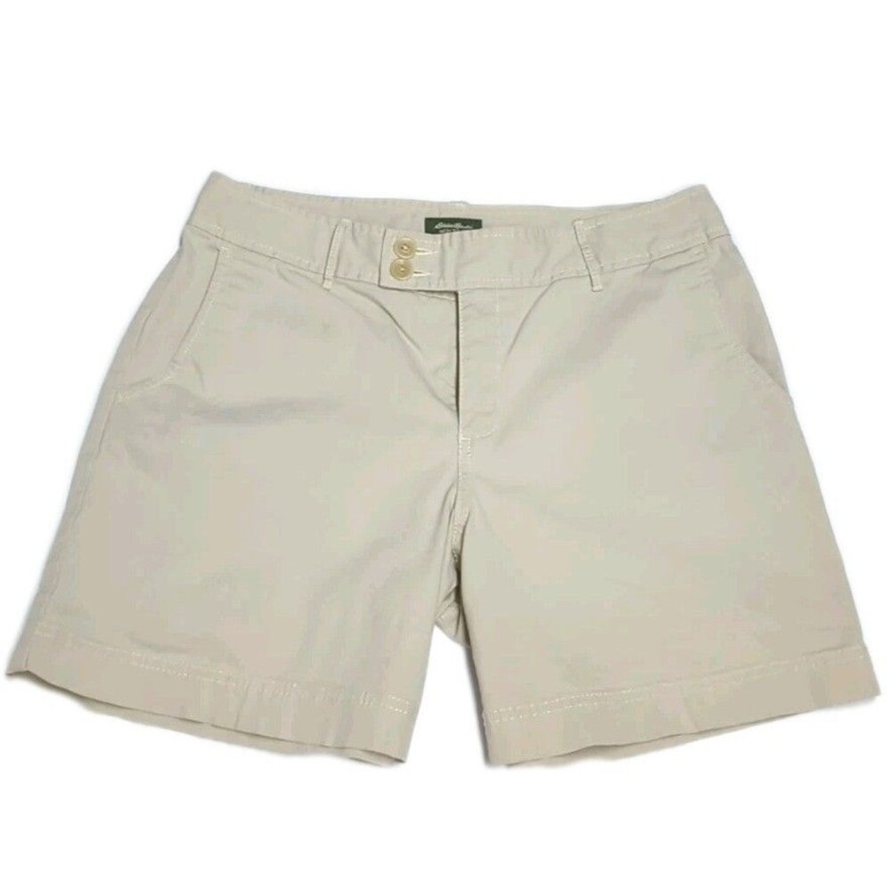 Eddie Bauer Mercer Fit Shorts Women 10 Chino Flat Front Belt Look Midrise Beige